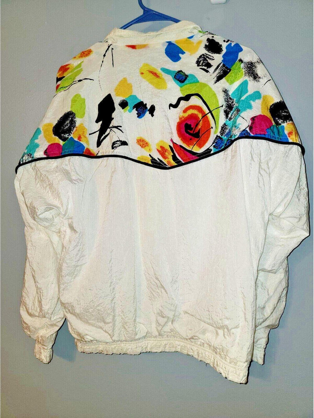 VTG 70s 80s Pan Asia Hip Full Art Retro White Windbreaker Fullzip Jacket S Small - Picture 7 of 14
